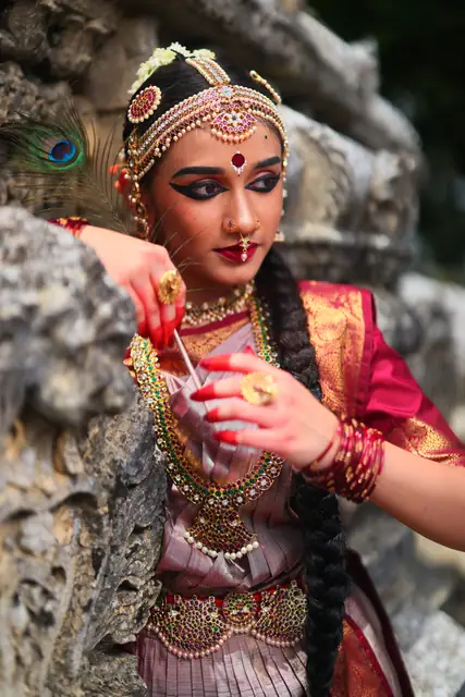Close-up of traditional jewellery and braid