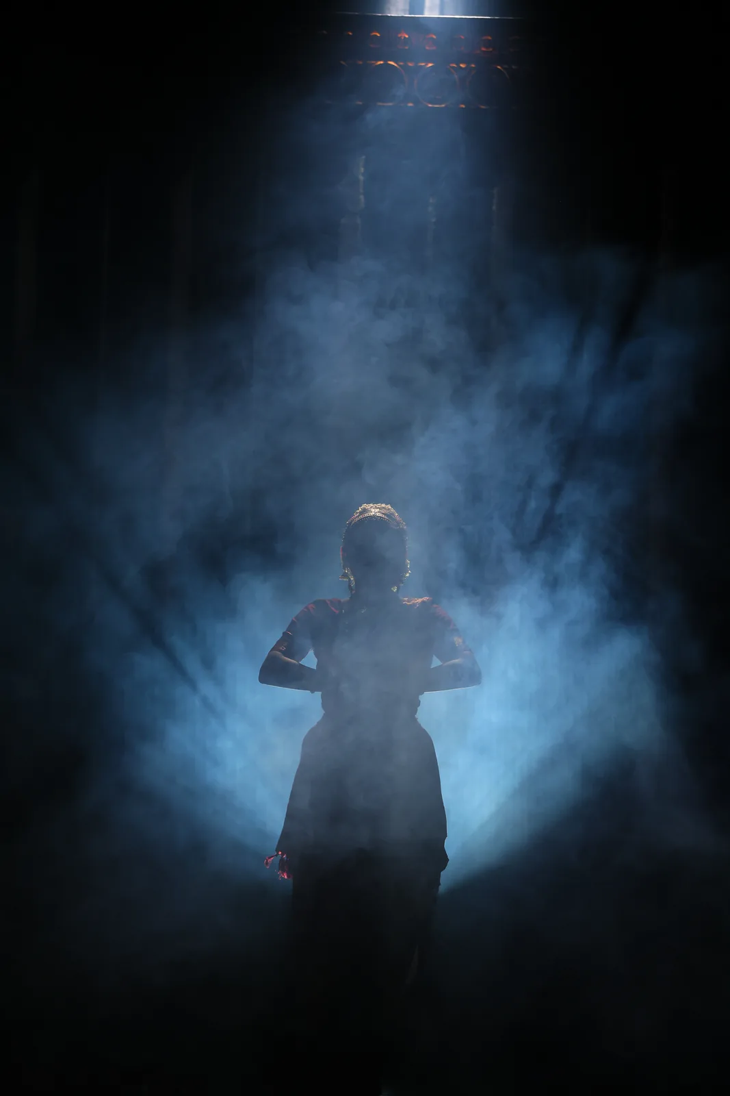 A striking silhouette beneath the spotlight