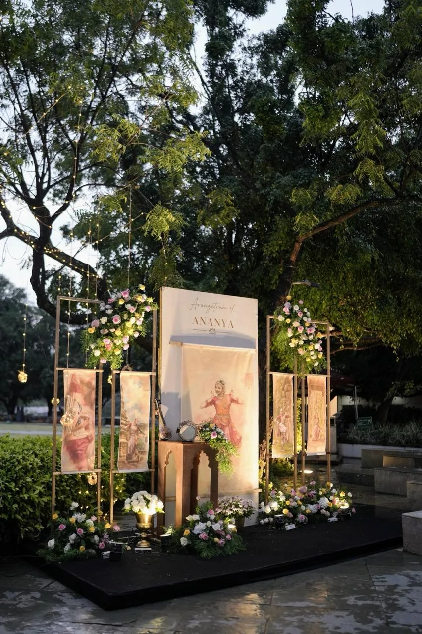 Elegant floral welcome display for the Arangetram