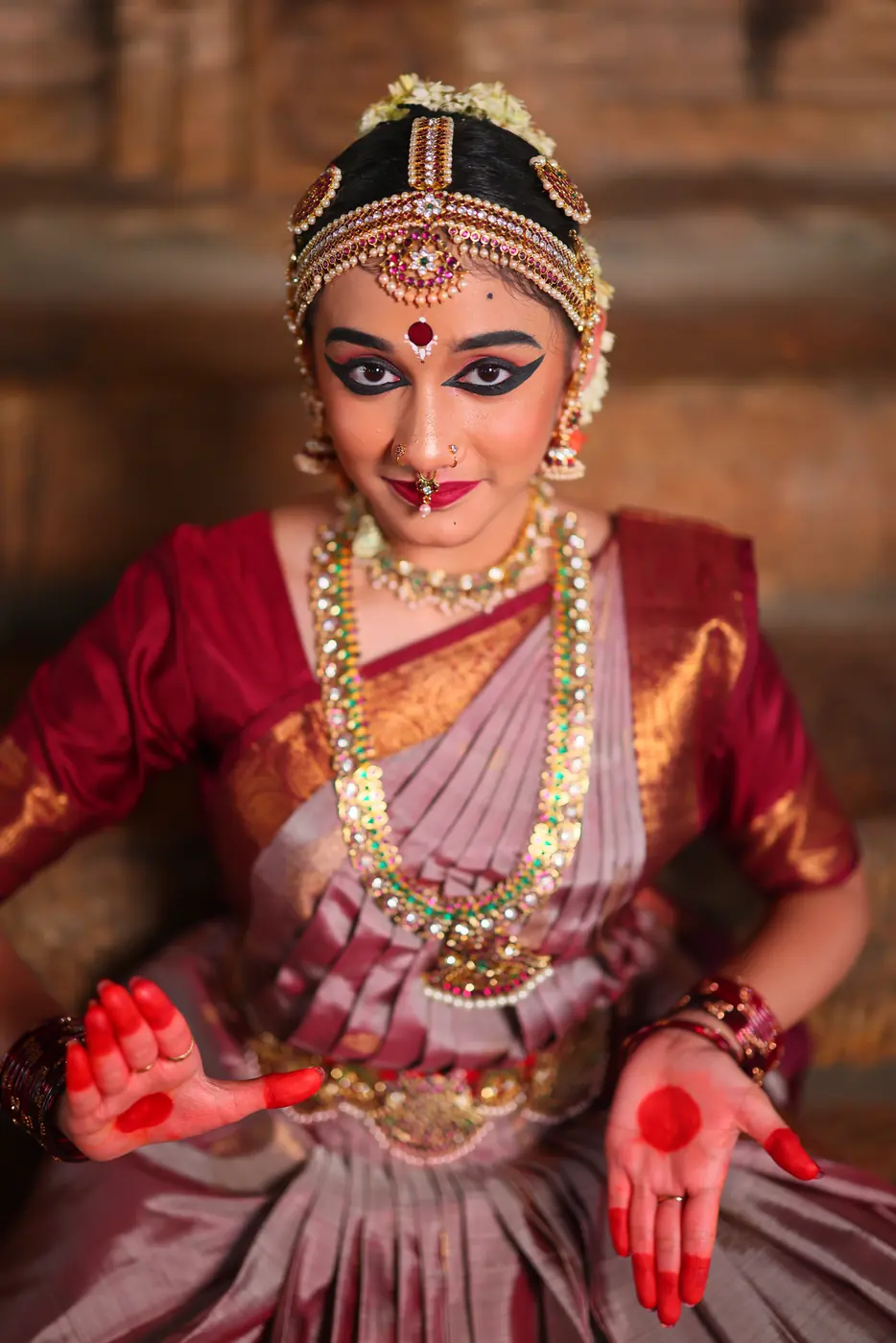 Portrait of Ananya Sharma in traditional Bharatanatyam costume and jewellery